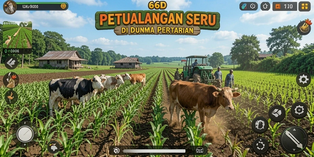 Screenshot menunjukkan aktivitas seru dalam mengelola ladang di 66D.