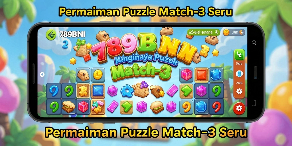 Tampilan seru permainan Match-3 dengan kombinasi warna-warni.