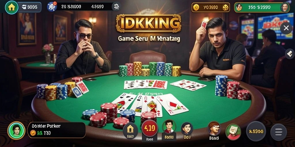 Screenshot gameplay IDRKING menunjukkan aksi Poker yang mendebarkan.