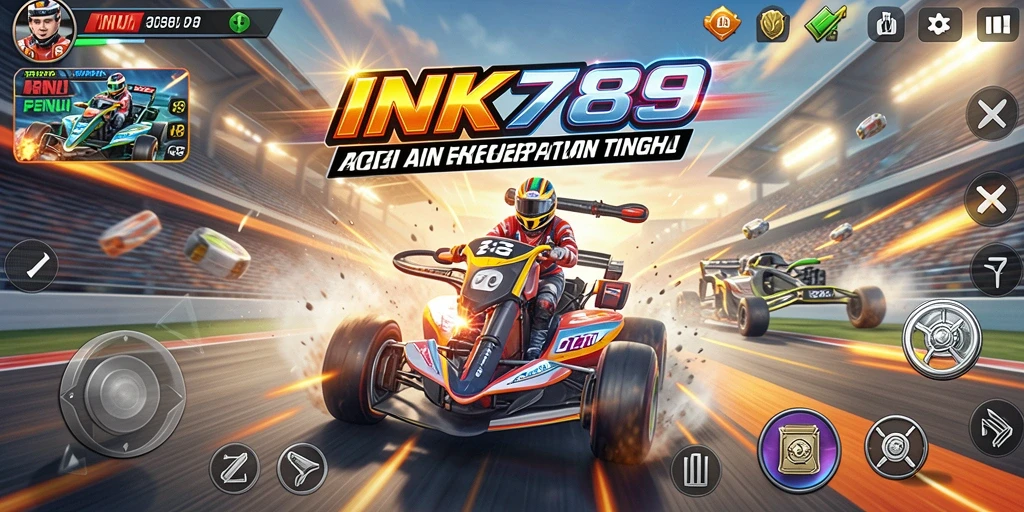 Tampilan mendebarkan dari balapan di INK789 dengan mobil yang melaju kencang.