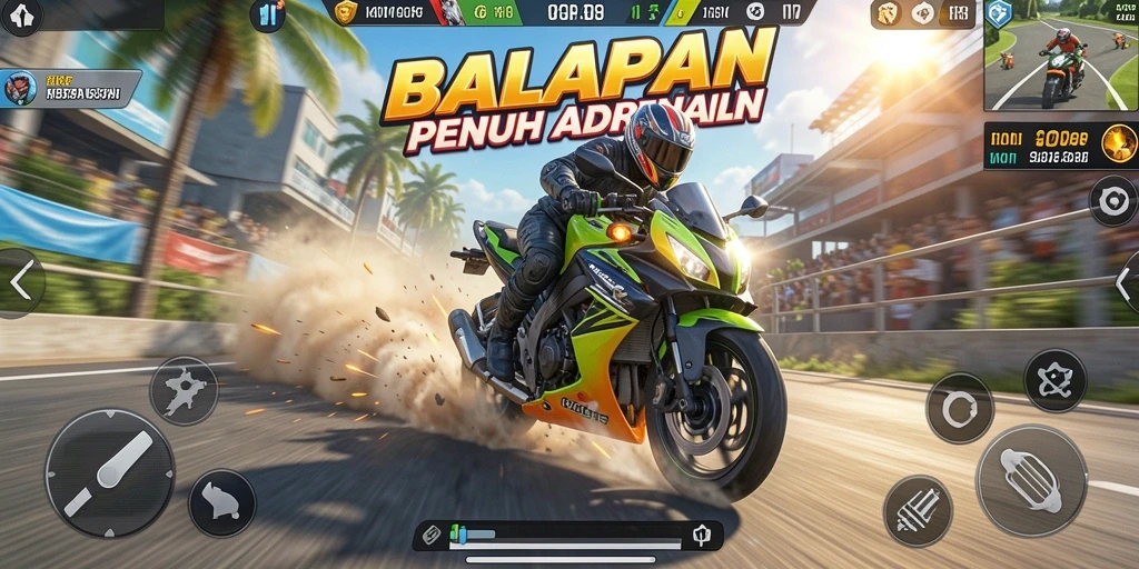 Tampilan seru dari gameplay motor balap di KKRP.