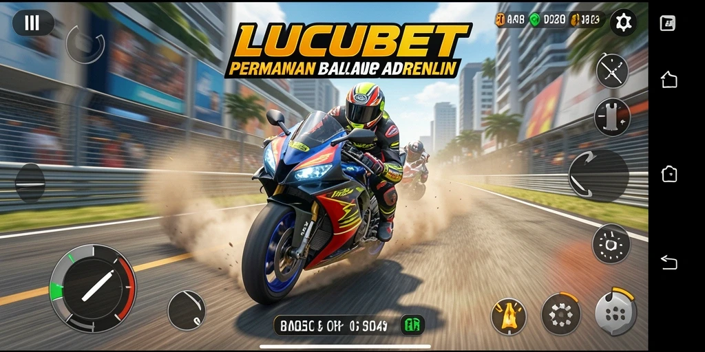 Tampilan gameplay seru dalam LUCUBET dengan banyak motor balap.
