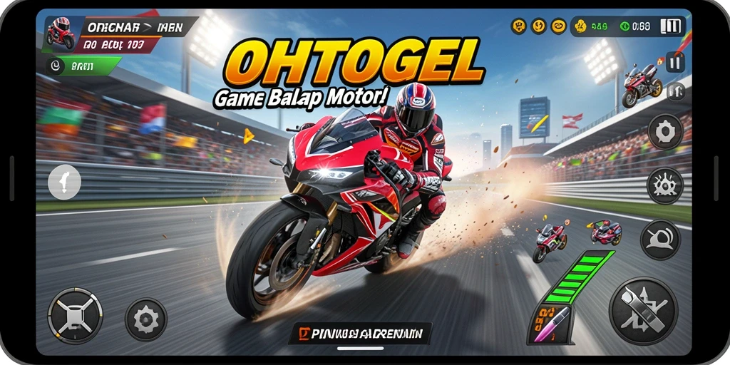 Screenshot OHTOGEL menampilkan aksi balap motor yang seru dan mendebarkan.