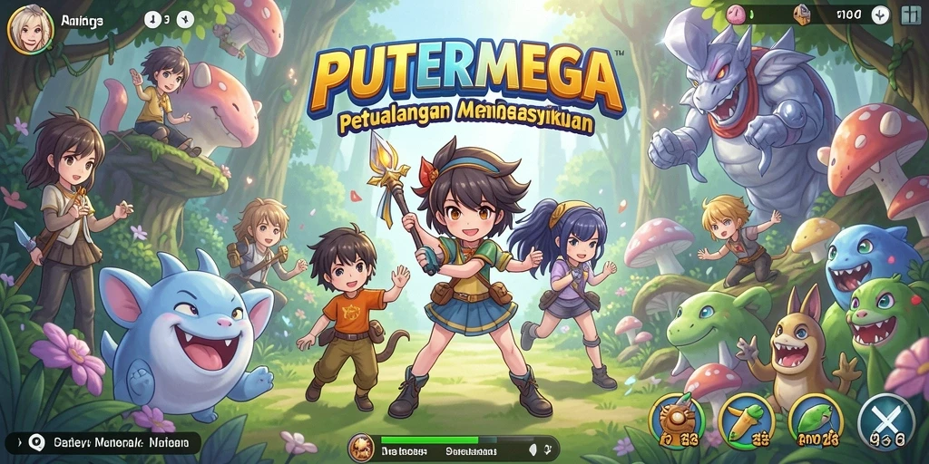 Tampilan gameplay PUTERMEGA yang penuh warna dan menghibur.