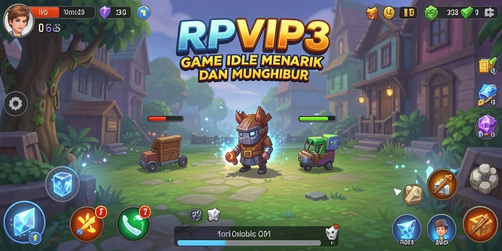 Screenshot gameplay RPVIP3 menampilkan kemajuan otomatis yang memukau.