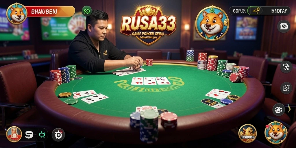 Gameplay RUSA33 menampilkan aksi Poker yang seru dan mendebarkan.
