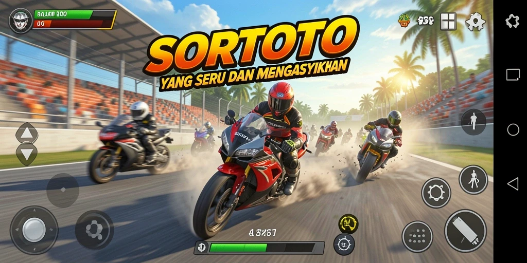 Tampilan seru dari gameplay SORTOTO saat balapan motor.