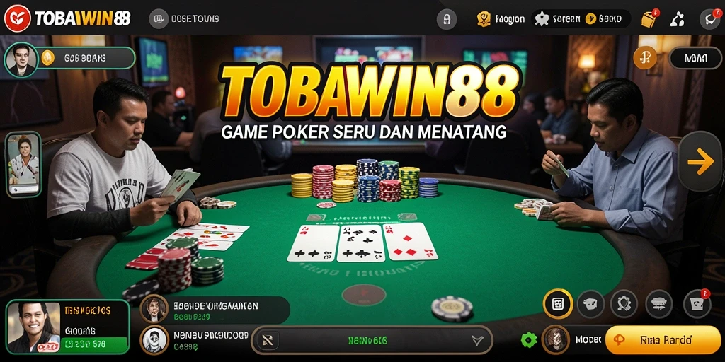 Tampilan gameplay menarik dari TOBAWIN88 dengan suasana poker yang menggembirakan.