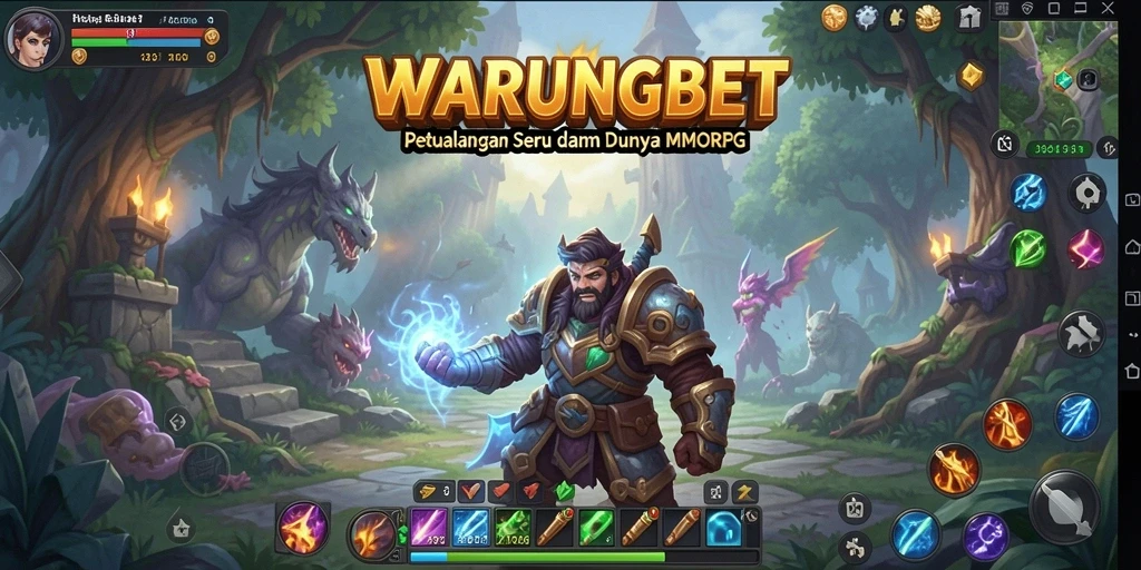 Tangkapan layar gameplay <strong>WARUNGBET</strong> menunjukkan pertarungan epik antara pemain dan monster.