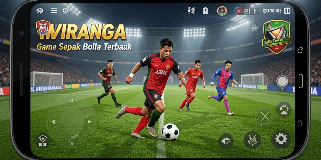 Tampilan gameplay seru di WIRANAGA dengan aksi sepak bola yang mendebarkan.